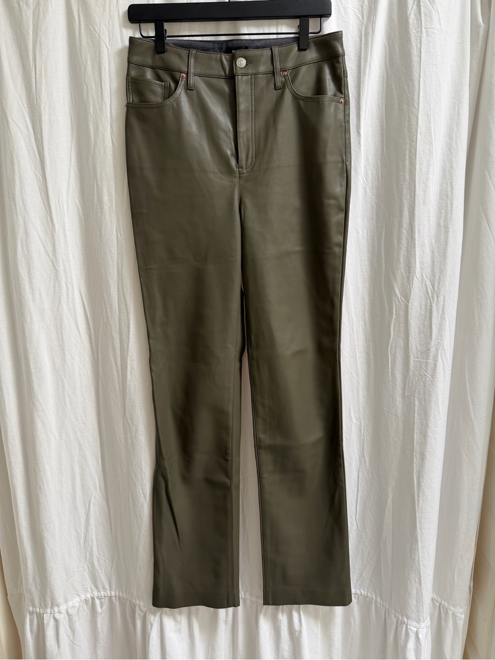 Express Olive Green Straight-Leg Faux-Leather Pants